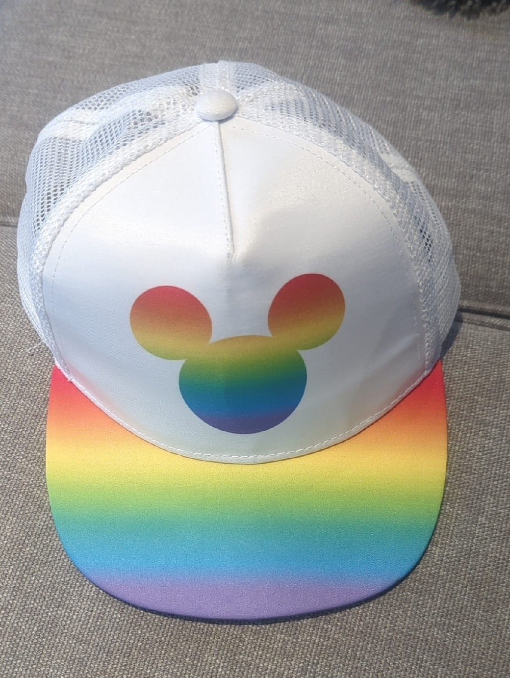 Disney Pride Mickey Mouse White Mesh Trucker Cap - Size 4-6 Like New